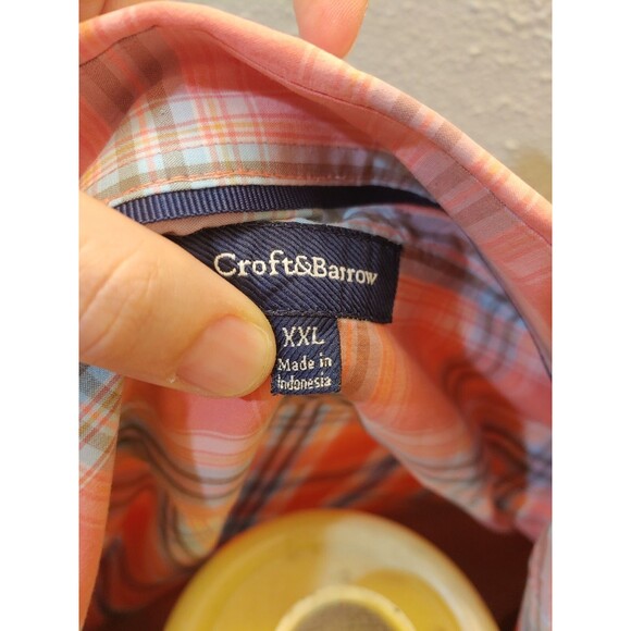 Croft And Barrow Mens Short Sleeve Pink Blue And Striped Shirt Size 2XL - Picture 7 of 8